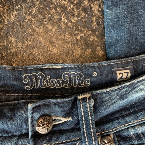 MISS ME Flare leg Denim Thick Stitch Jeans w/ fab sequin, design, Size 27 - Picture 6 of 11